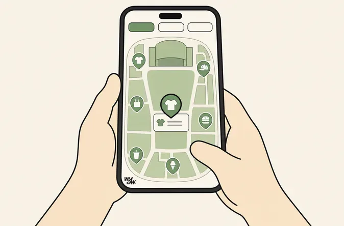 two hands holding a phone showing the venue map