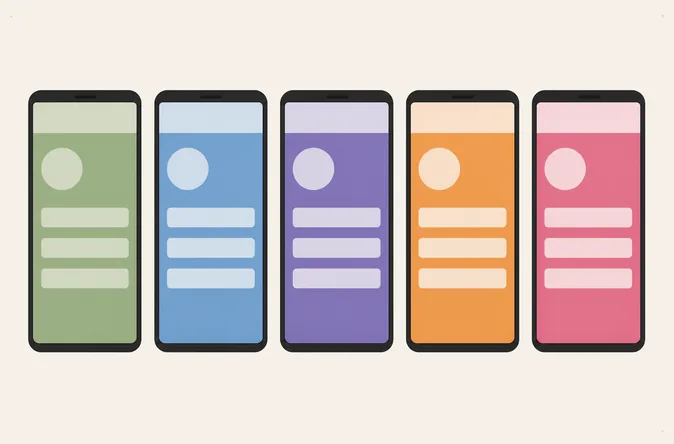 the same app screen in five different brand colourways side by side