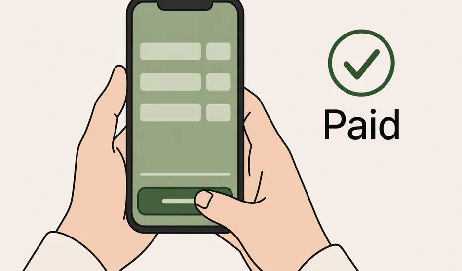 hands holding a phone showing a paid confirmation