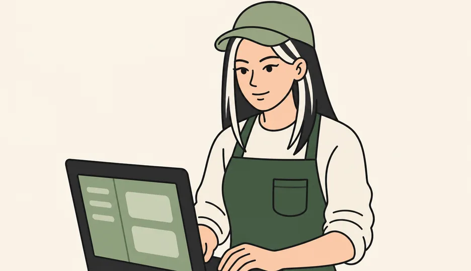 a vendor working at a till screen